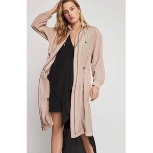 BCBG Maxazria long draped blush pink silky trench coat Sz S